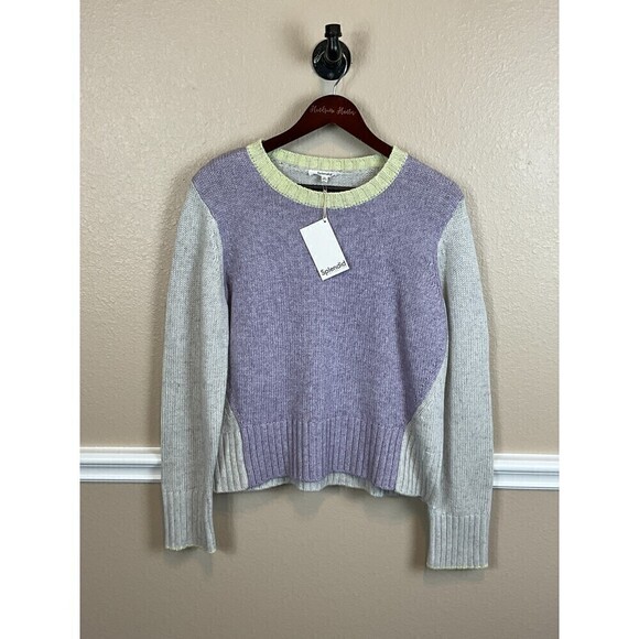 New Splendid Mally Purple Gray Green Colorblock M Sweater Cropped Cozy Comfy Top - Picture 4 of 12